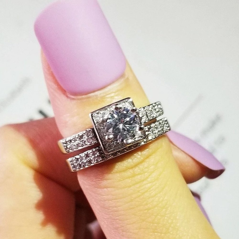 NEW 2pc/set 925 Sterling Silver Diamond Ring Set - Picture 3 of 3